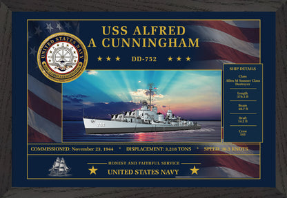 USS Alfred A Cunningham DD-752 Framed Patriotic Art