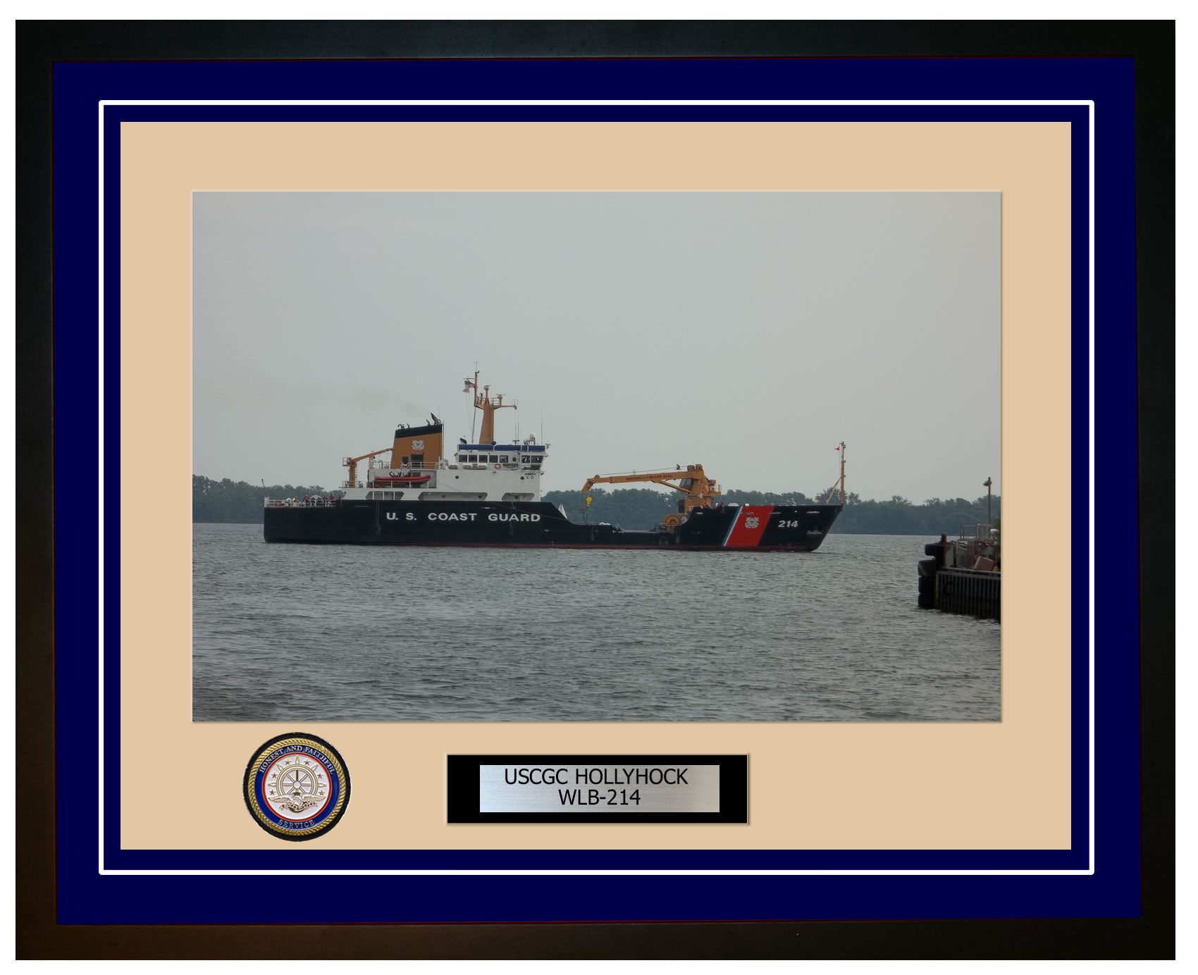 USCGC HOLLYHOCK WLB 214 Framed Coast Guard Ship Photo Blue 33WLB214