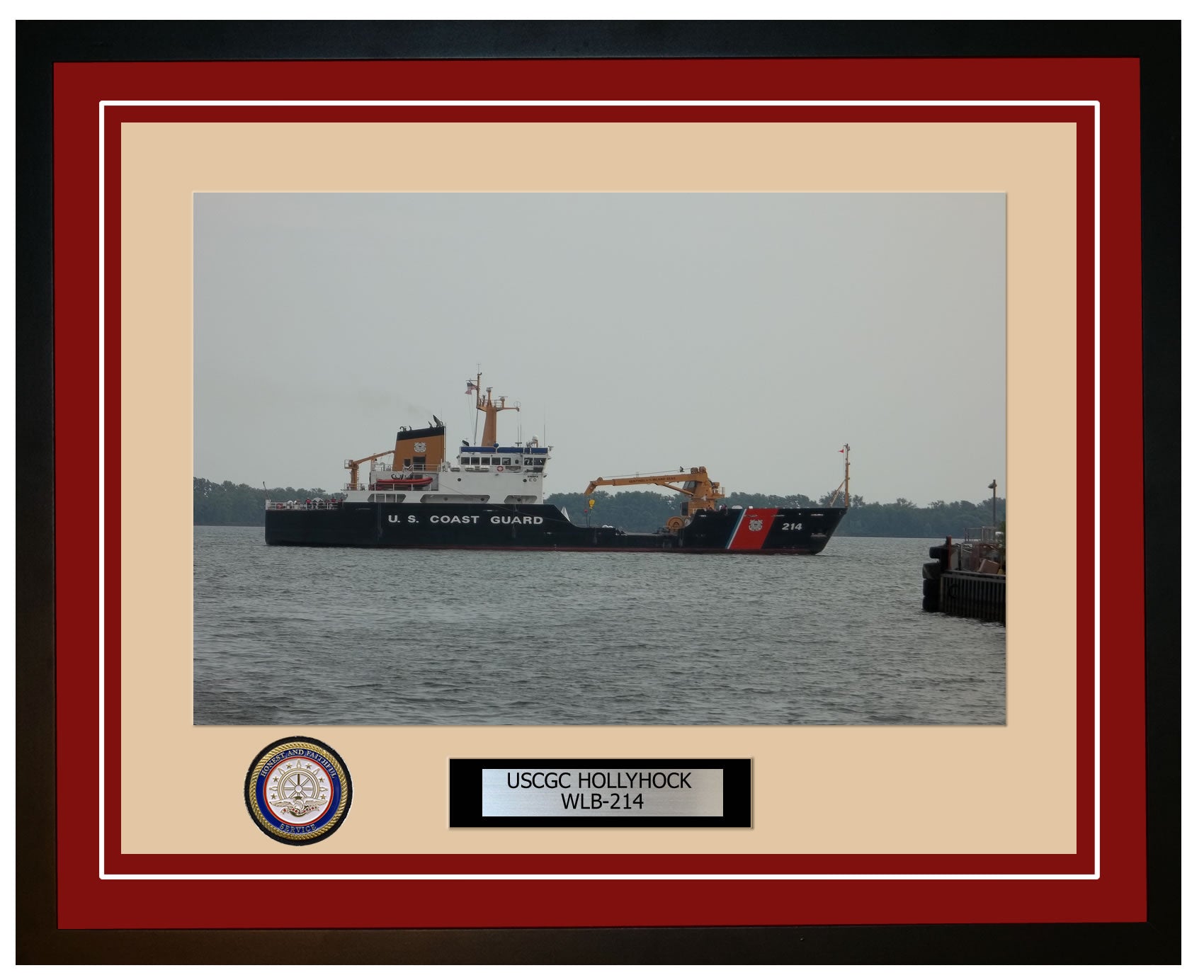 USCGC HOLLYHOCK WLB 214 Framed Coast Guard Ship Photo Burgundy 33WLB214