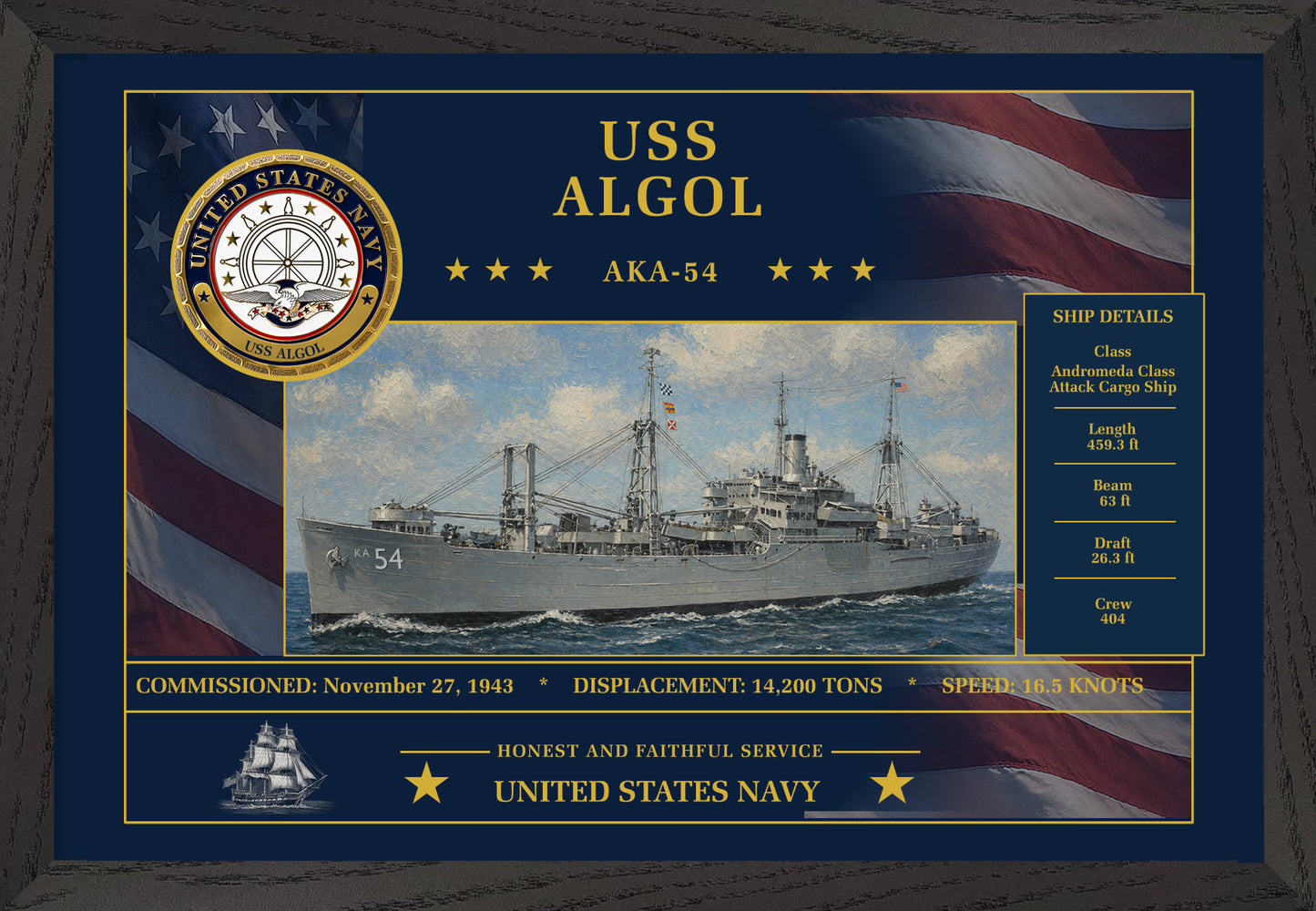 USS Algol AKA-54 Framed Patriotic Art