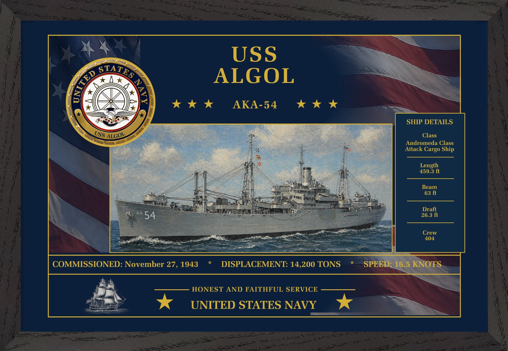 USS Algol AKA-54 Framed Patriotic Art