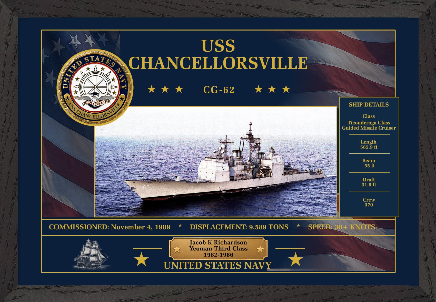 USS Chancellorsville CG-62 Framed Patriotic Art