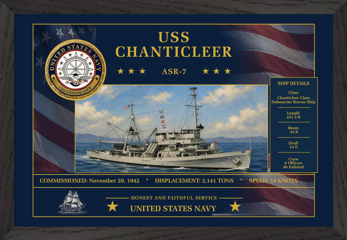 USS Chanticleer ASR-7 Framed Patriotic Art