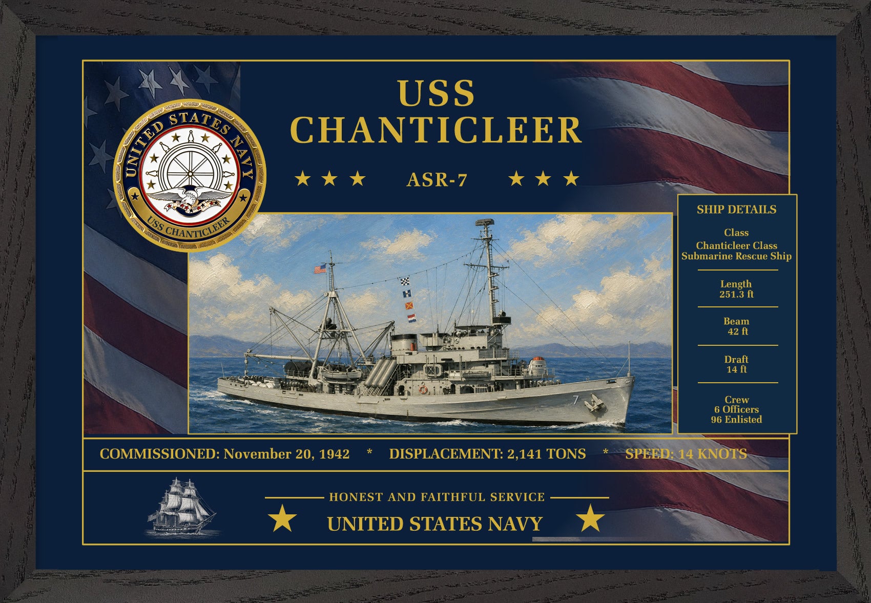 USS Chanticleer ASR-7 Framed Patriotic Art