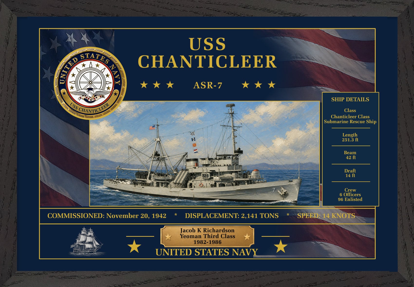 USS Chanticleer ASR-7 Framed Patriotic Art