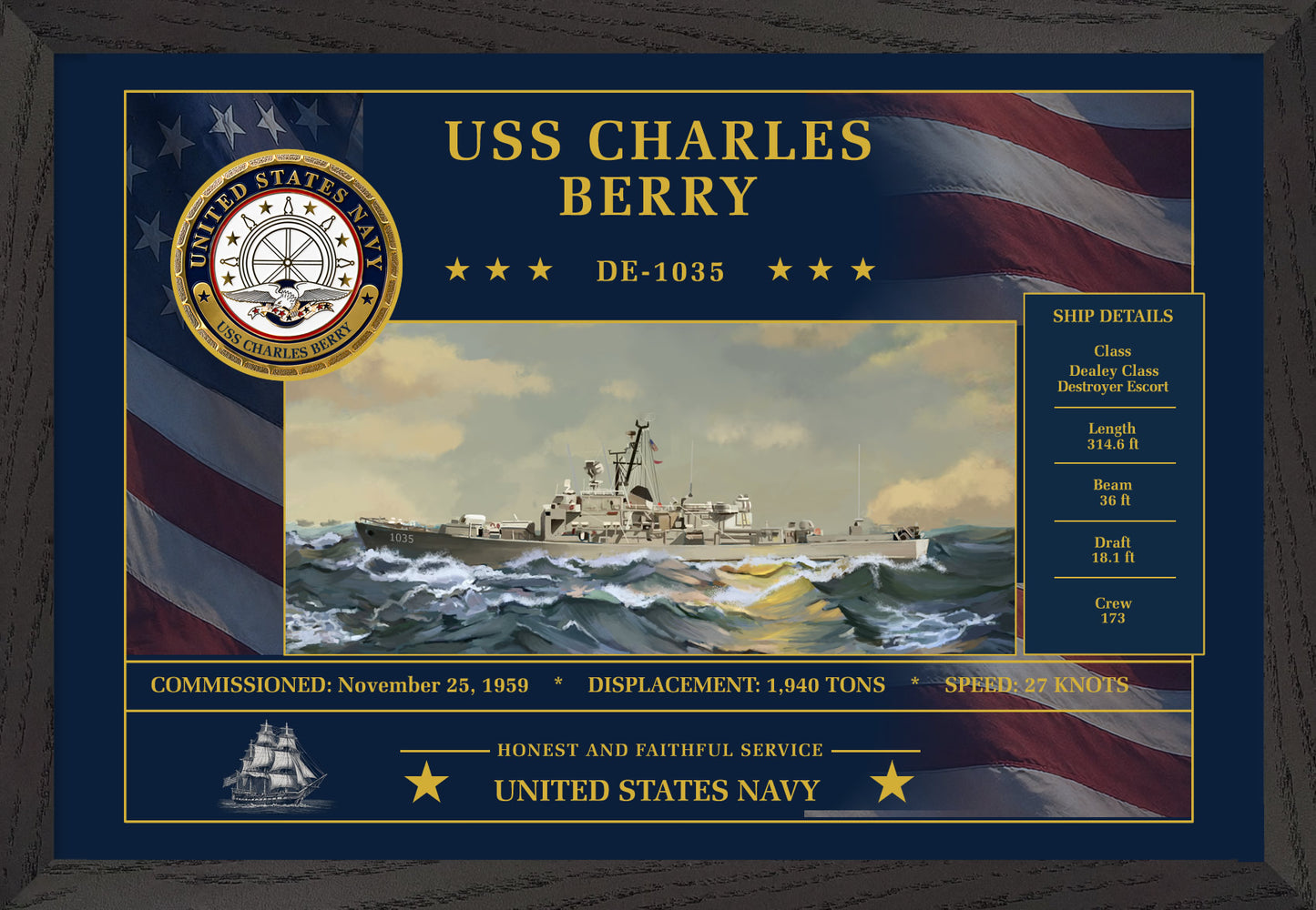 USS Charles Berry DE-1035 Framed Patriotic Art