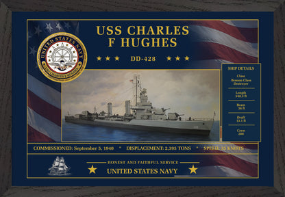 USS Charles F Hughes DD-428 Framed Patriotic Art