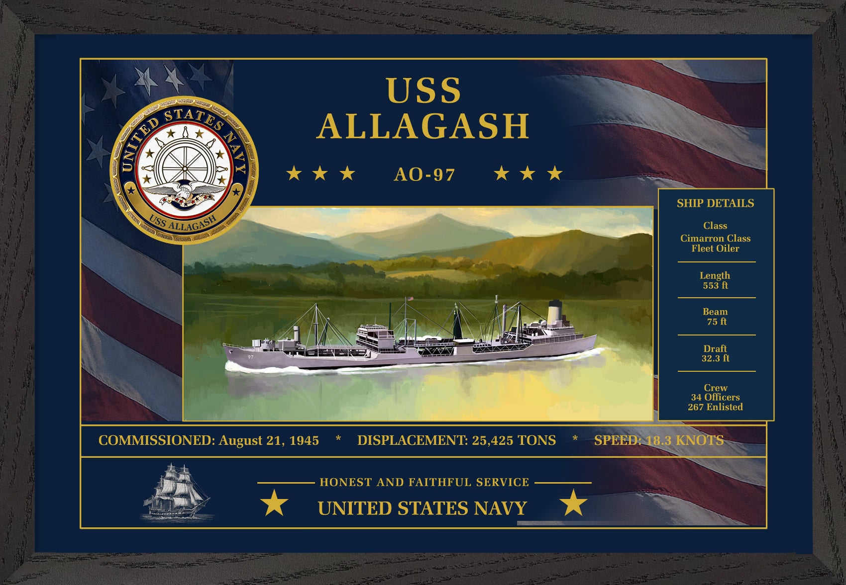 USS Allagash AO-97 Framed Patriotic Art