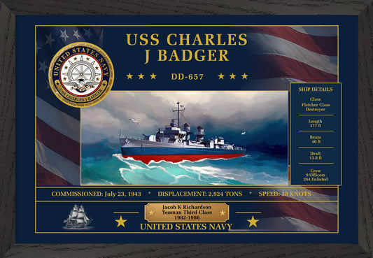 USS Charles J Badger DD-657 Framed Patriotic Art