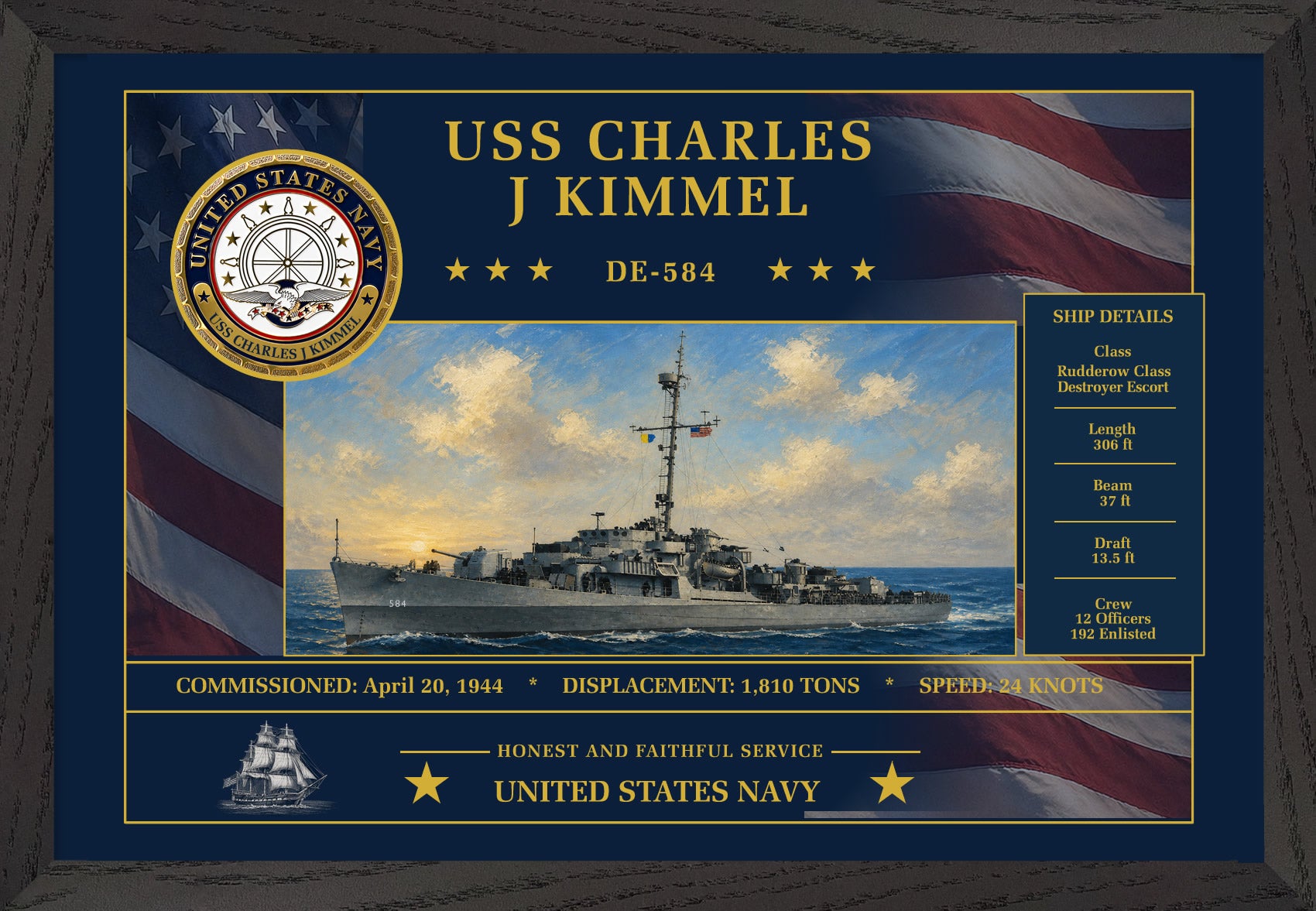 USS Charles J Kimmel DE-584 Framed Patriotic Art
