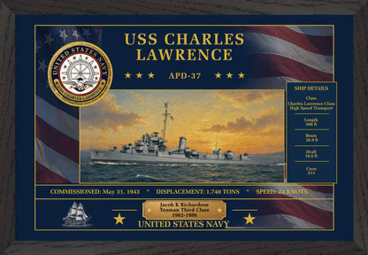 USS Charles Lawrence APD-37 Framed Patriotic Art