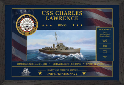 USS Charles Lawrence DE-53 Framed Patriotic Art