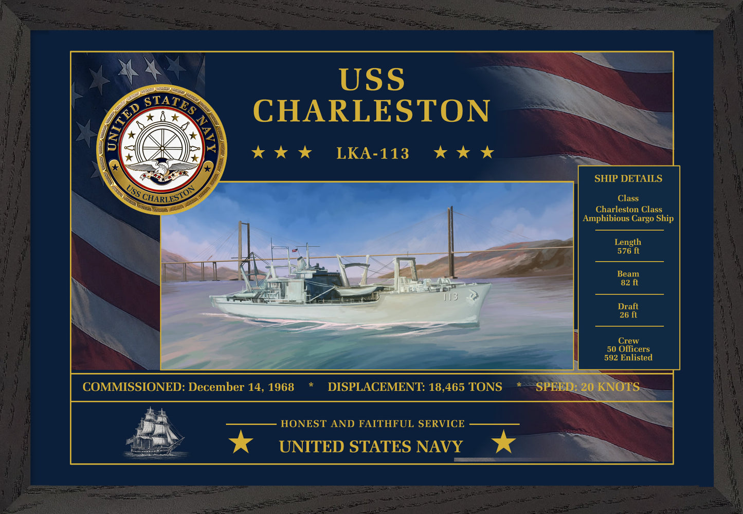 USS Charleston LKA-113 Framed Patriotic Art