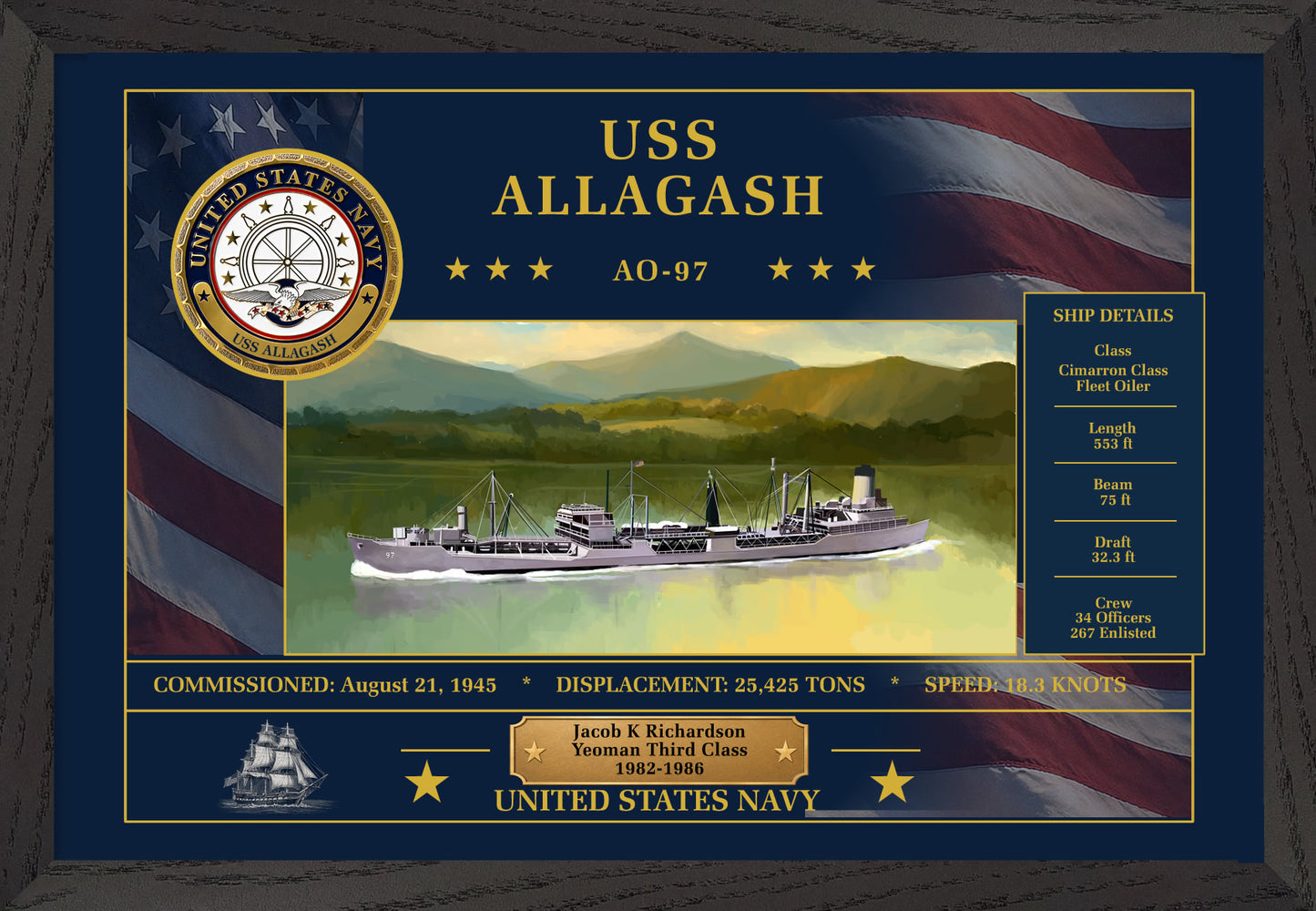 USS Allagash AO-97 Framed Patriotic Art