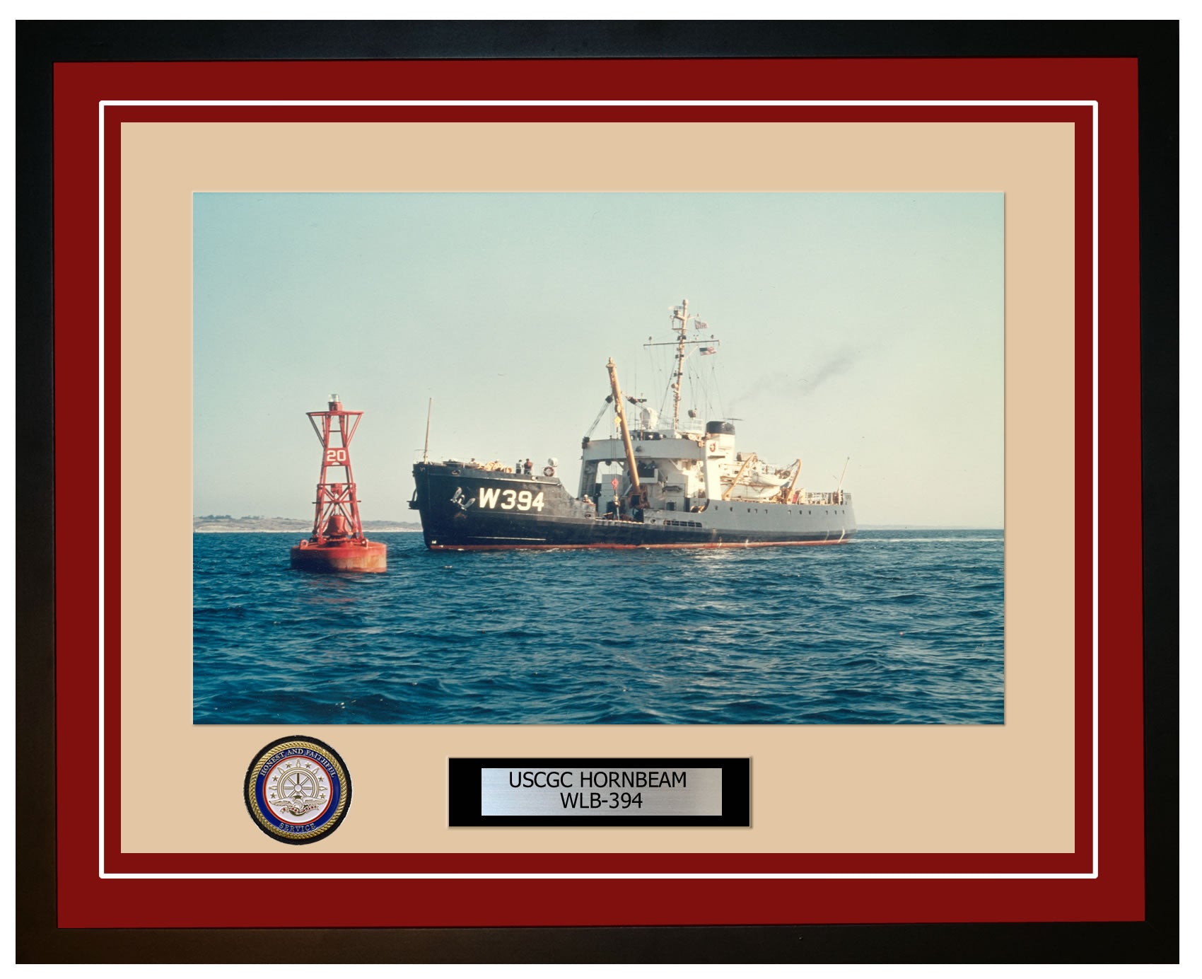 USCGC HORNBEAM WLB 394 Framed Coast Guard Ship Photo Burgundy 35WLB394