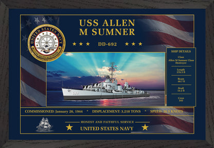 USS Allen M Sumner DD-692 Framed Patriotic Art