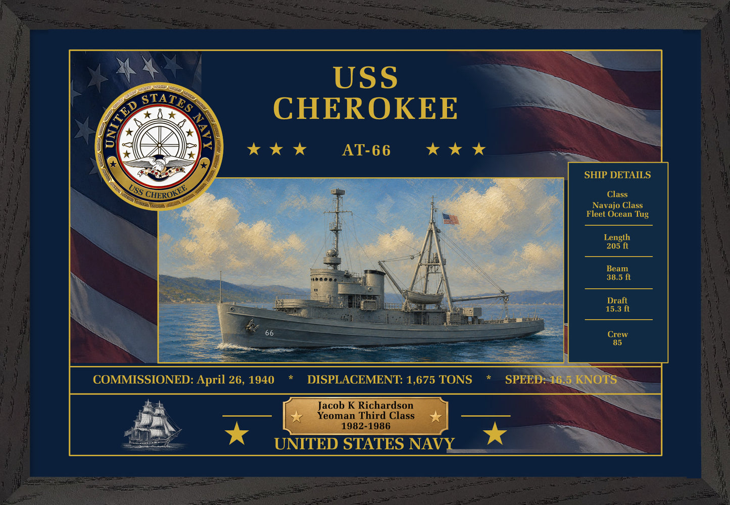 USS Cherokee AT-66 Framed Patriotic Art