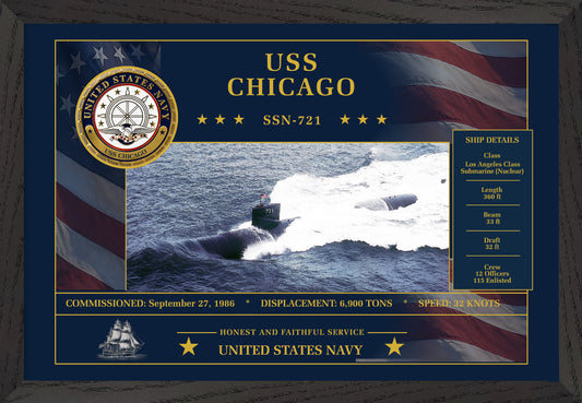 USS Chicago SSN-721 Framed Patriotic Art