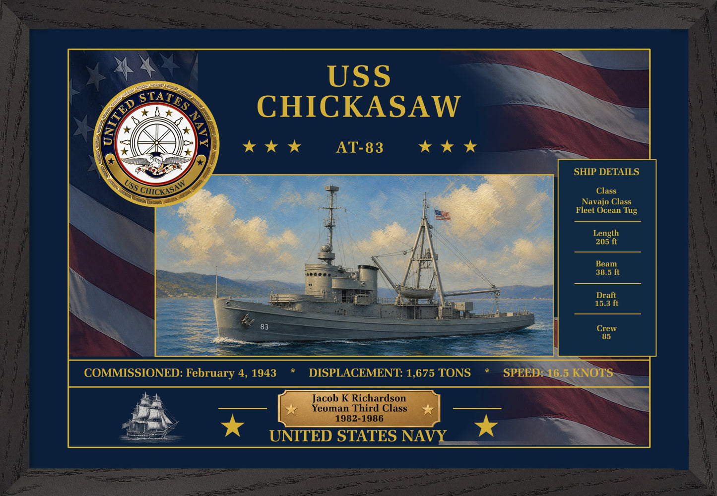 USS Chickasaw AT-83 Framed Patriotic Art