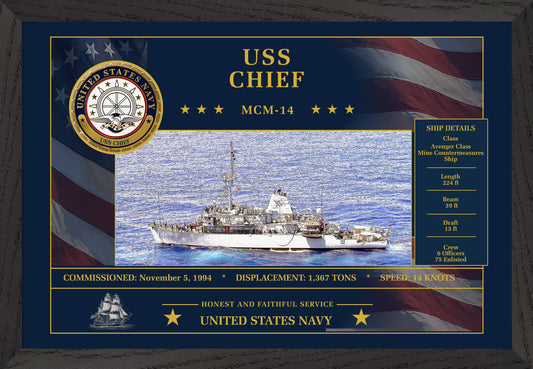 USS Chief MCM-14 Framed Patriotic Art