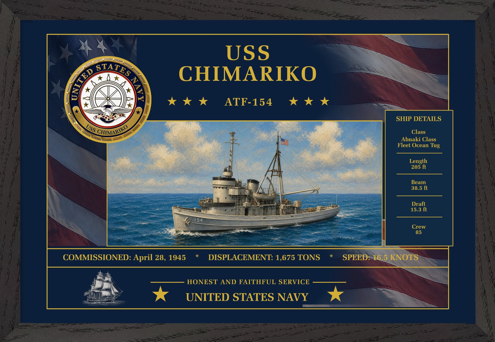 USS Chimariko ATF-154 Framed Patriotic Art
