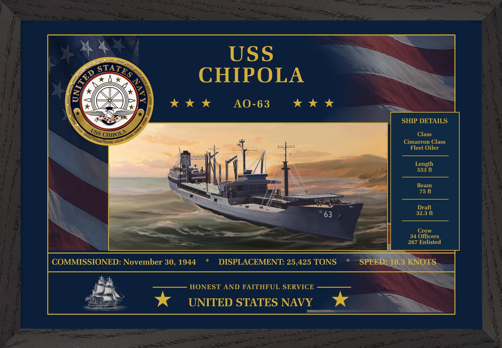 USS Chipola AO-63 Framed Patriotic Art