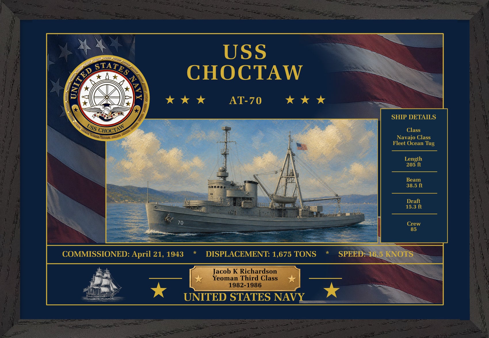 USS Choctaw AT-70 Framed Patriotic Art