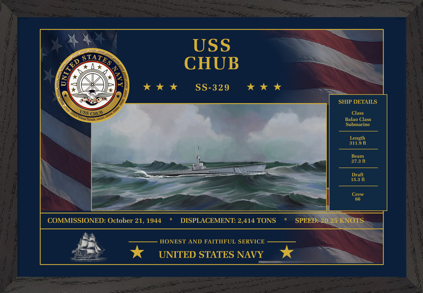 USS Chub SS-329 Framed Patriotic Art