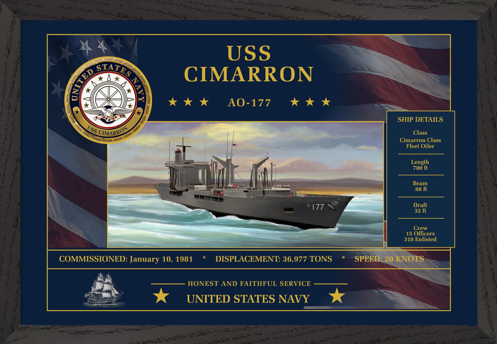 USS Cimarron AO-177 Framed Patriotic Art