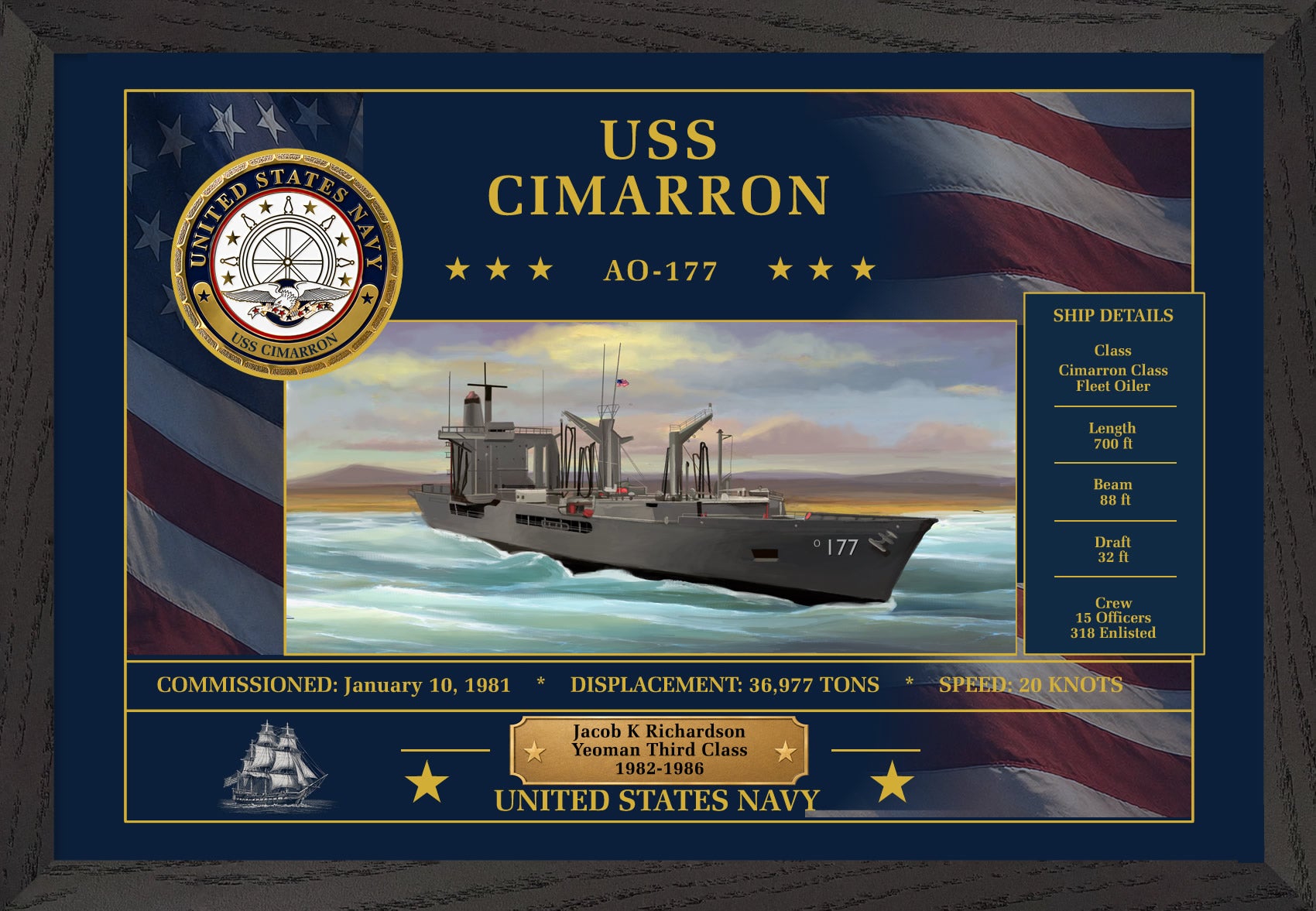 USS Cimarron AO-177 Framed Patriotic Art