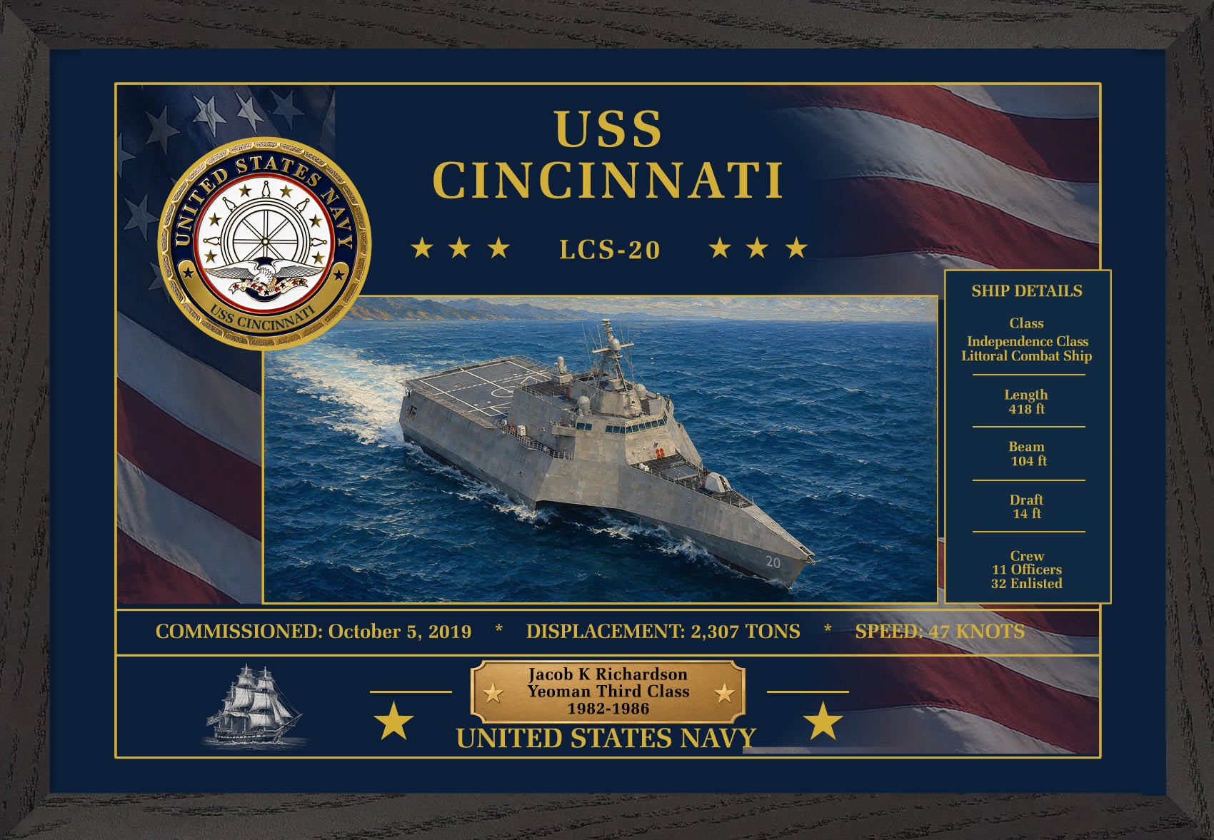 USS Cincinnati LCS-20 Framed Patriotic Art
