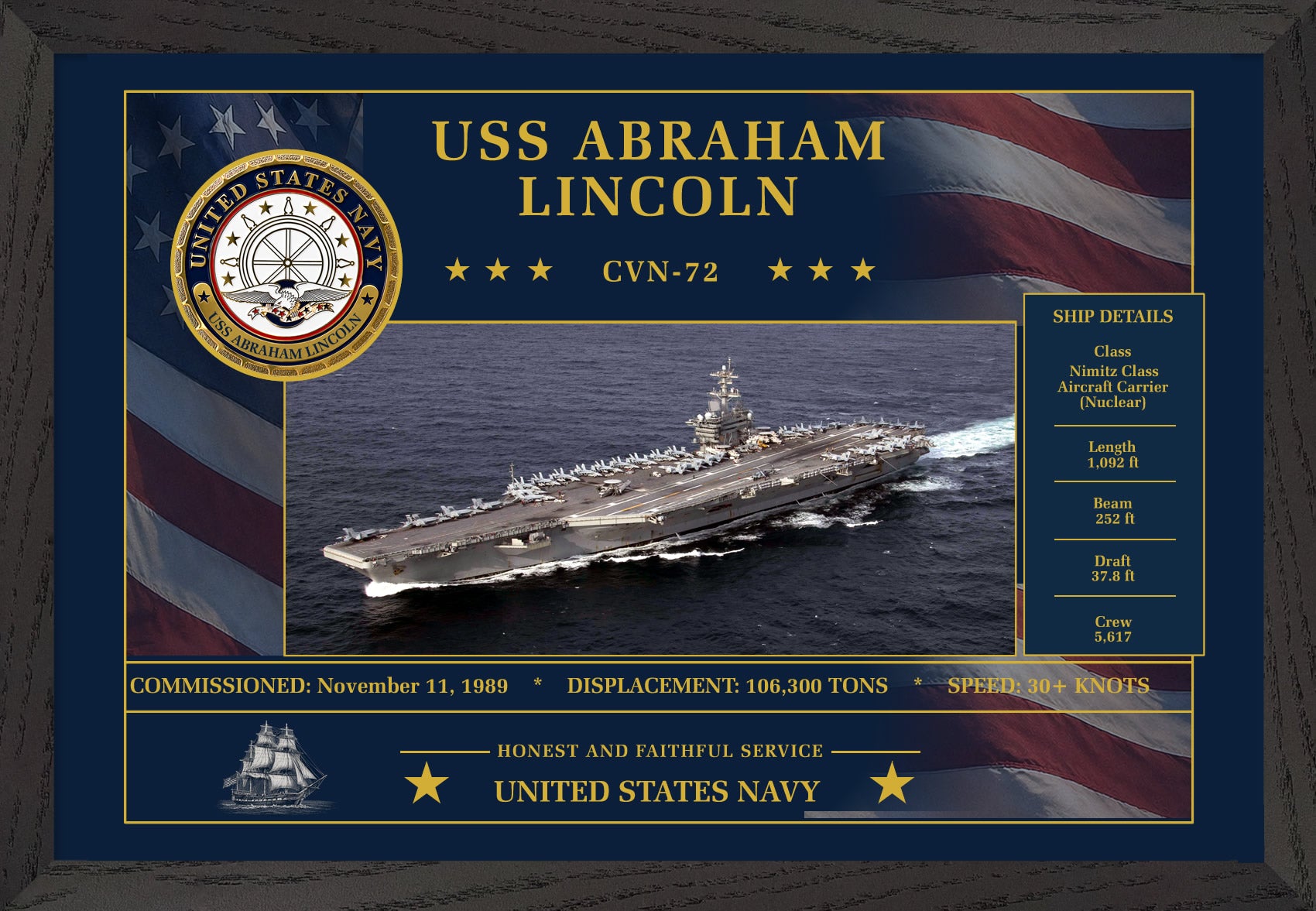 USS Abraham Lincoln CVN-72 Framed Patriotic Art