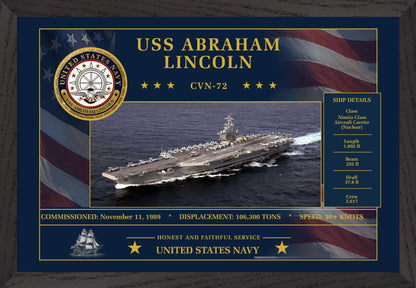 USS Abraham Lincoln CVN-72 Framed Patriotic Art