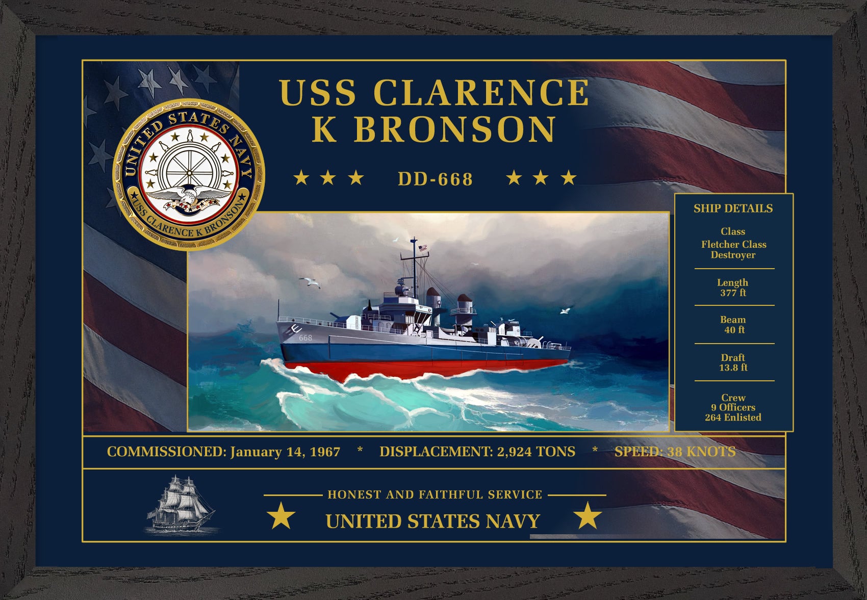 USS Clarence K Bronson DD-668 Framed Patriotic Art