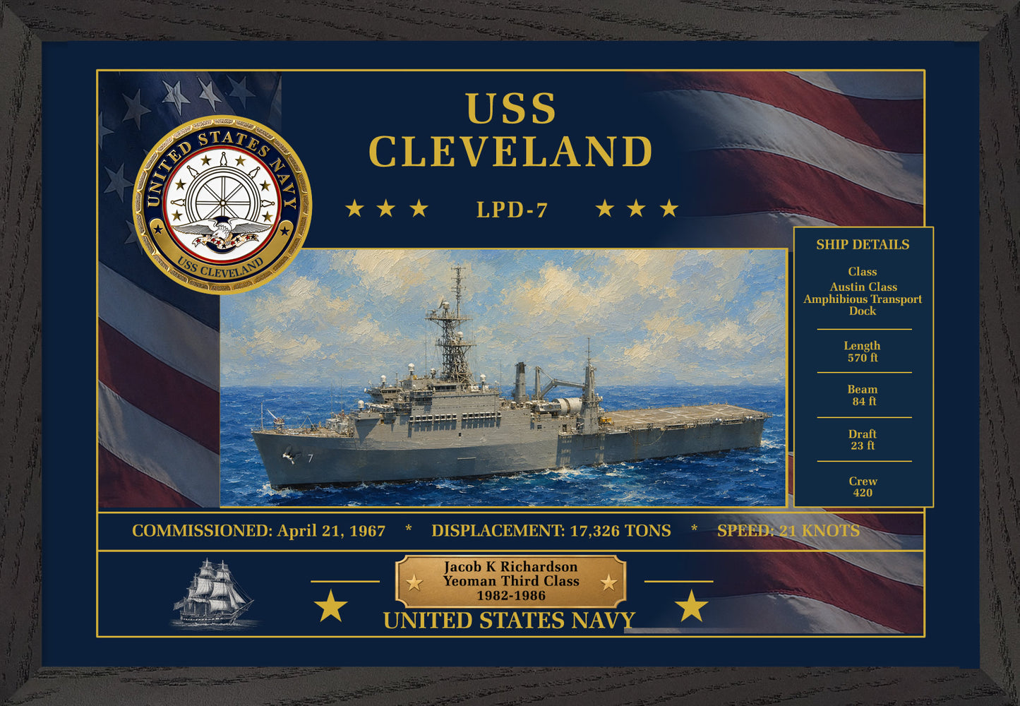 USS Cleveland LPD-7 Framed Patriotic Art