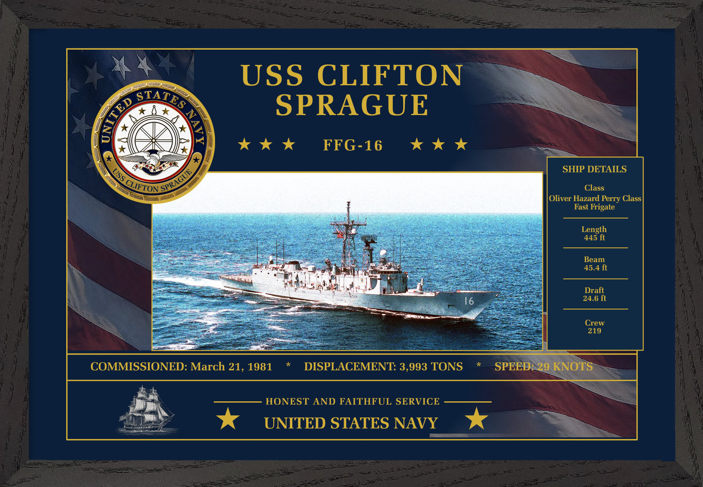 USS Clifton Sprague FFG-16 Framed Patriotic Art