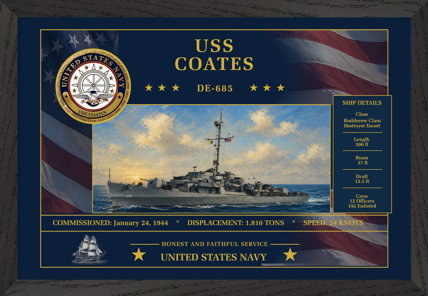 USS Coates DE-685 Framed Patriotic Art