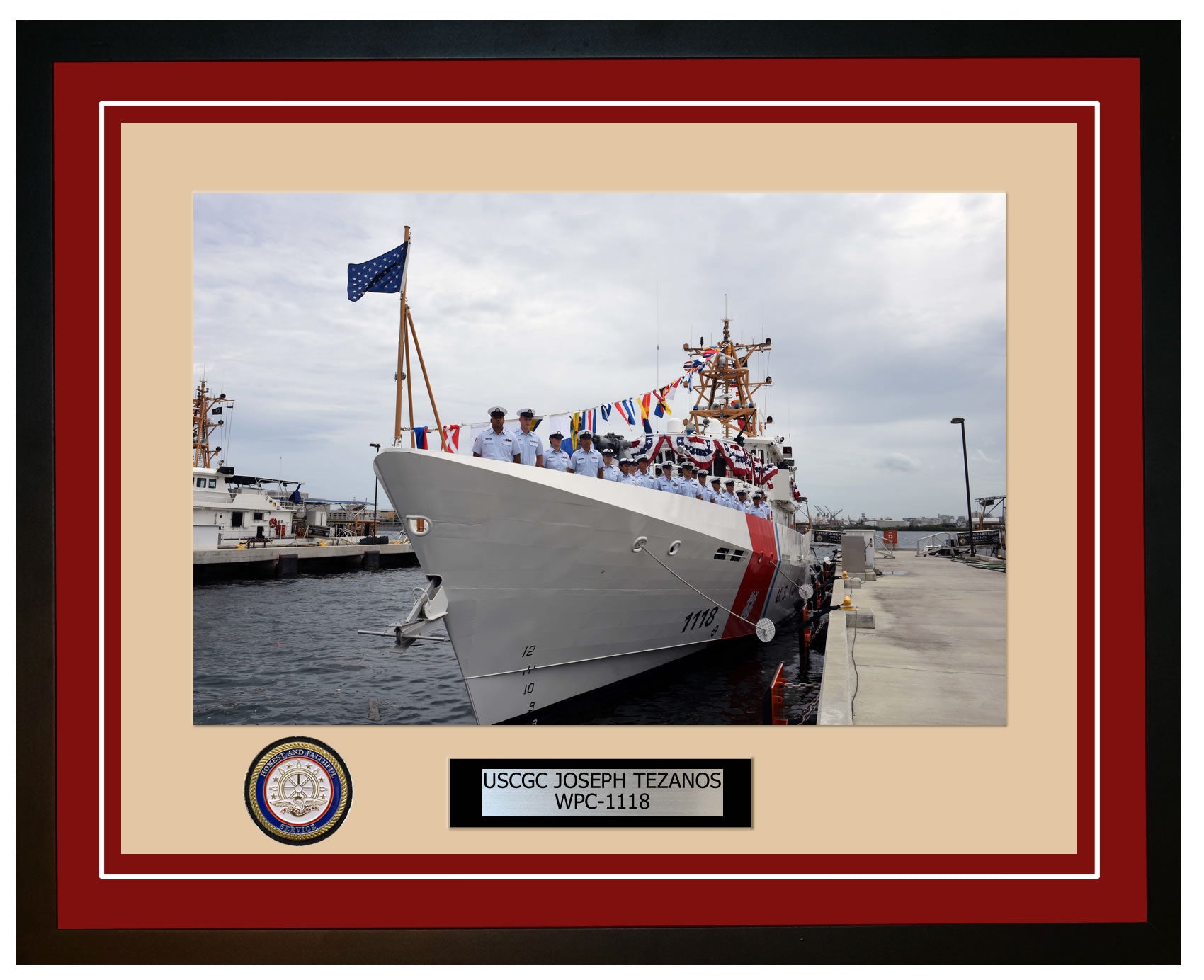 USCGC JOSEPH TEZANOS WPC 1118 Framed Coast Guard Ship Photo Burgundy 42WPC1118