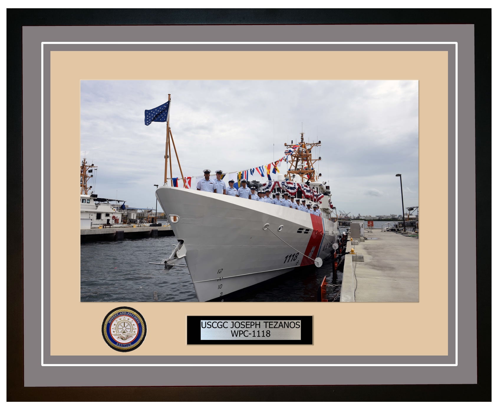 USCGC JOSEPH TEZANOS WPC 1118 Framed Coast Guard Ship Photo Grey 42WPC1118