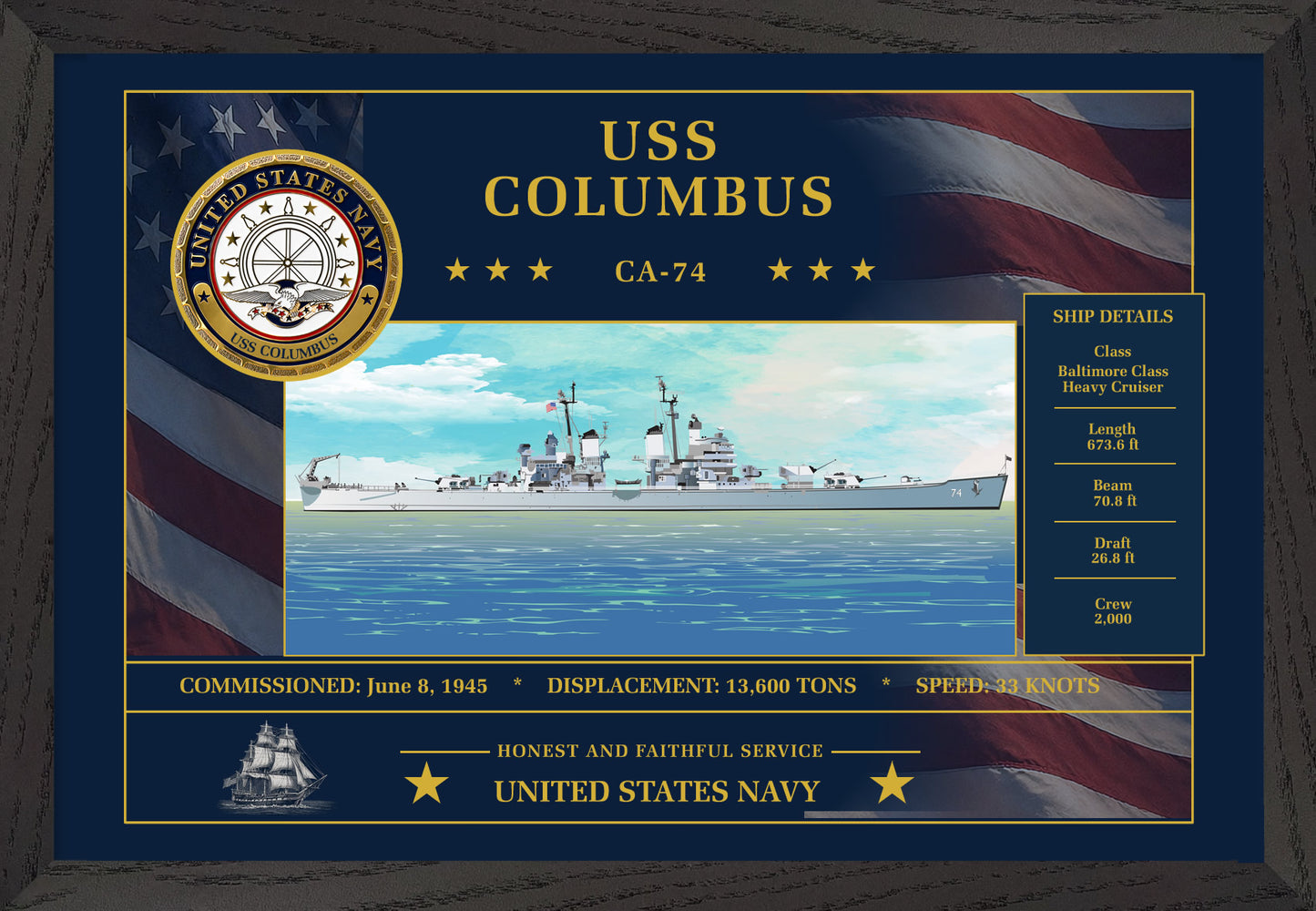 USS Columbus CA-74 Framed Patriotic Art