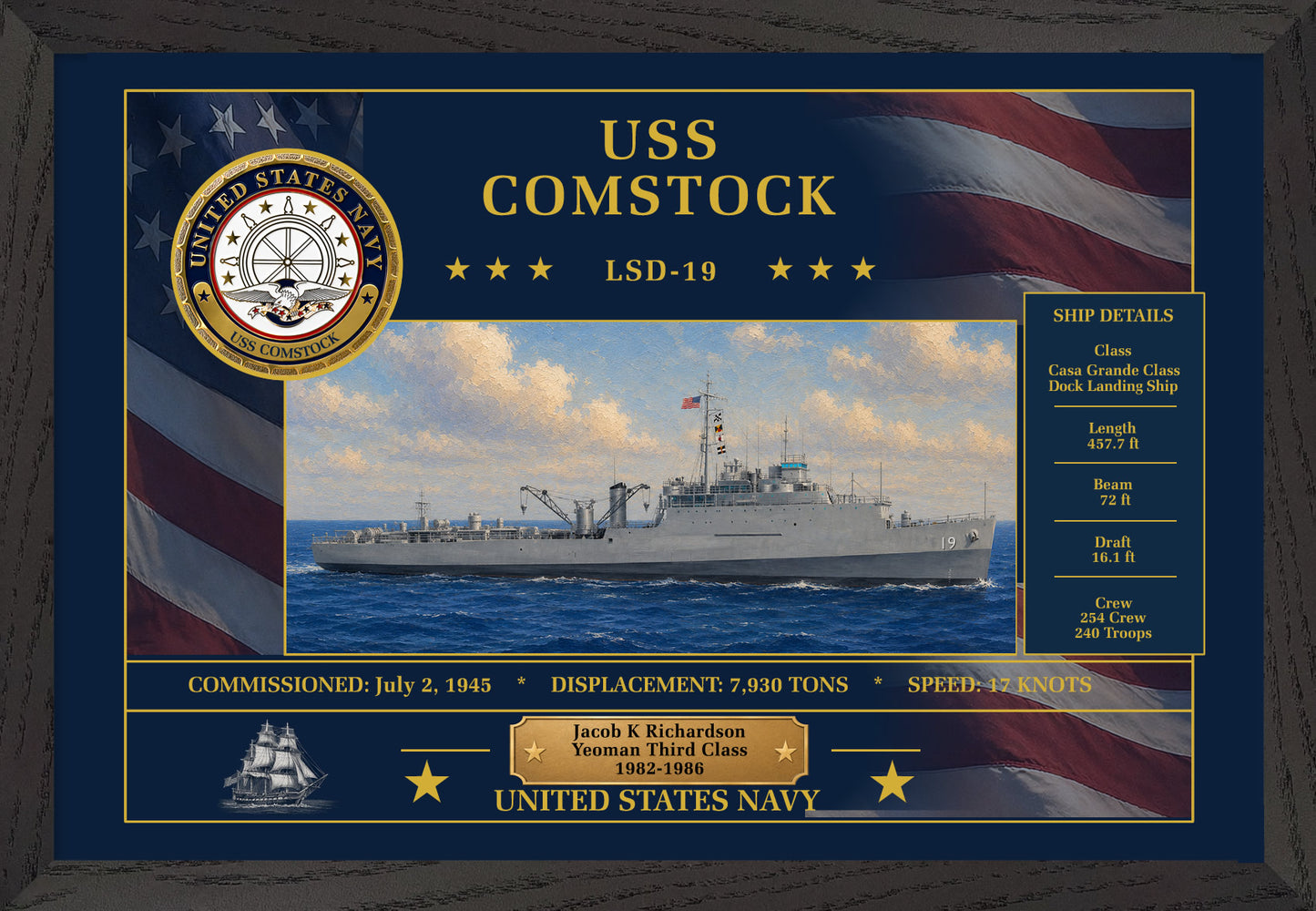 USS Comstock LSD-19 Framed Patriotic Art
