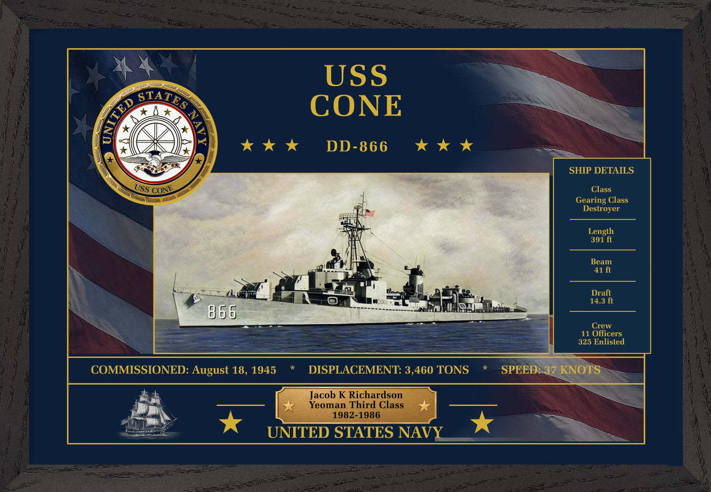 USS Cone DD-866 Framed Patriotic Art