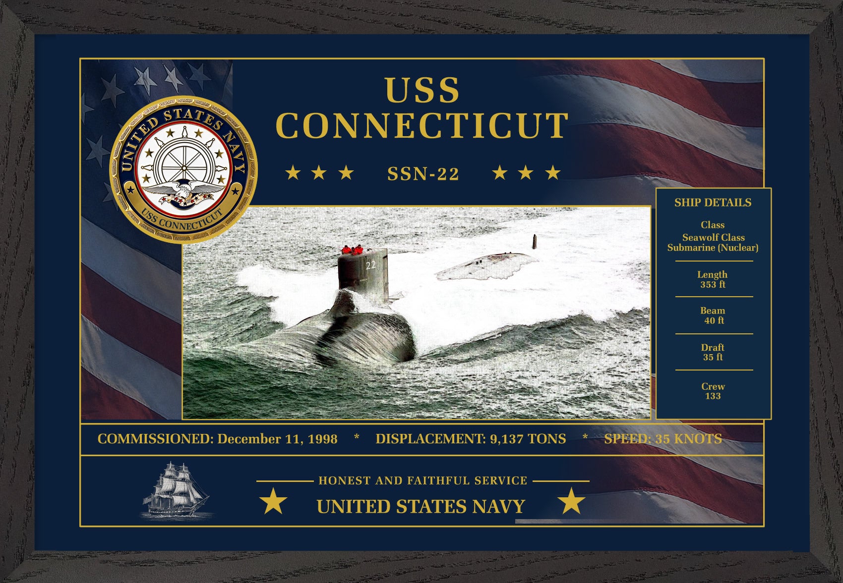 USS Connecticut SSN-22 Framed Patriotic Art