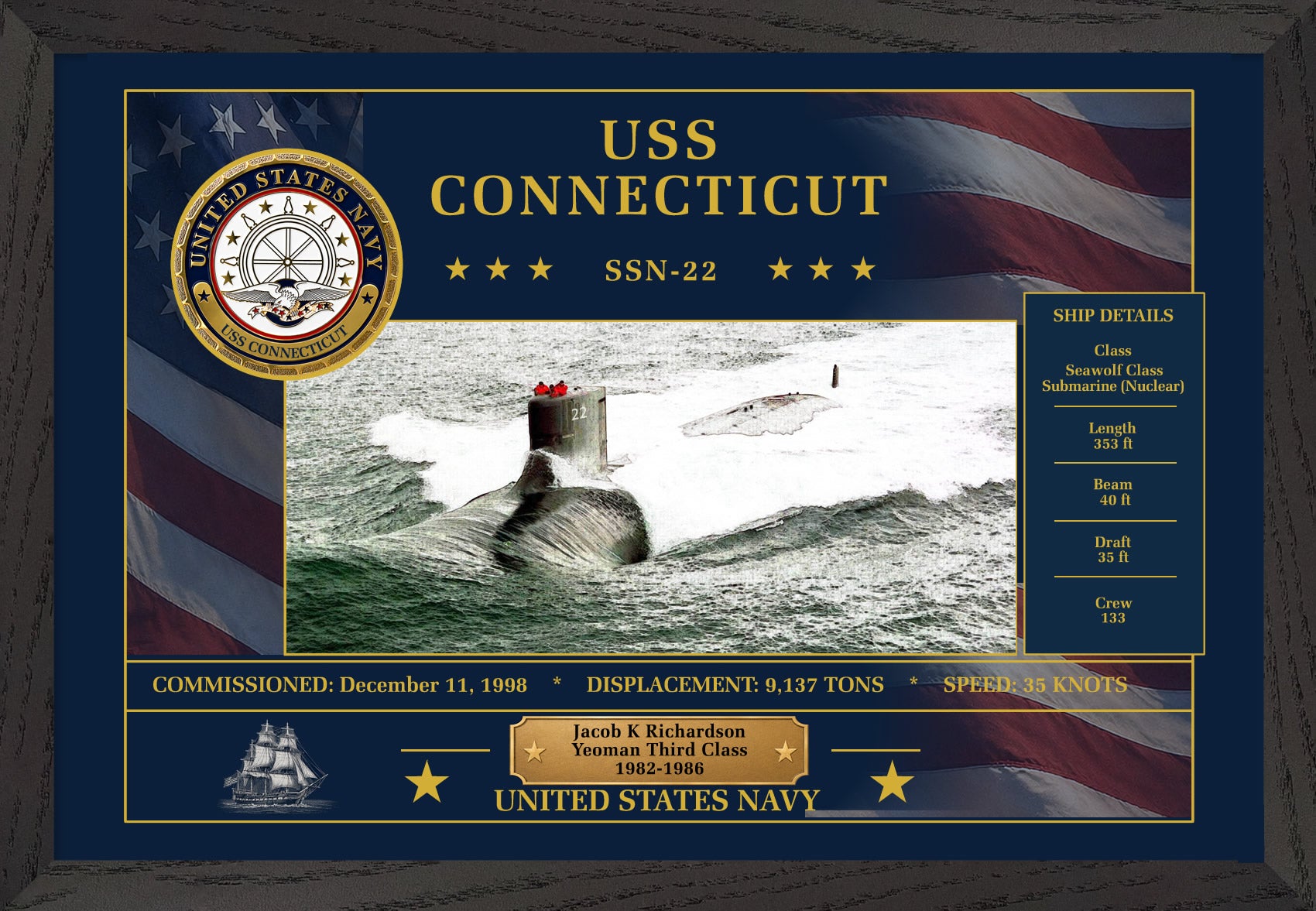 USS Connecticut SSN-22 Framed Patriotic Art
