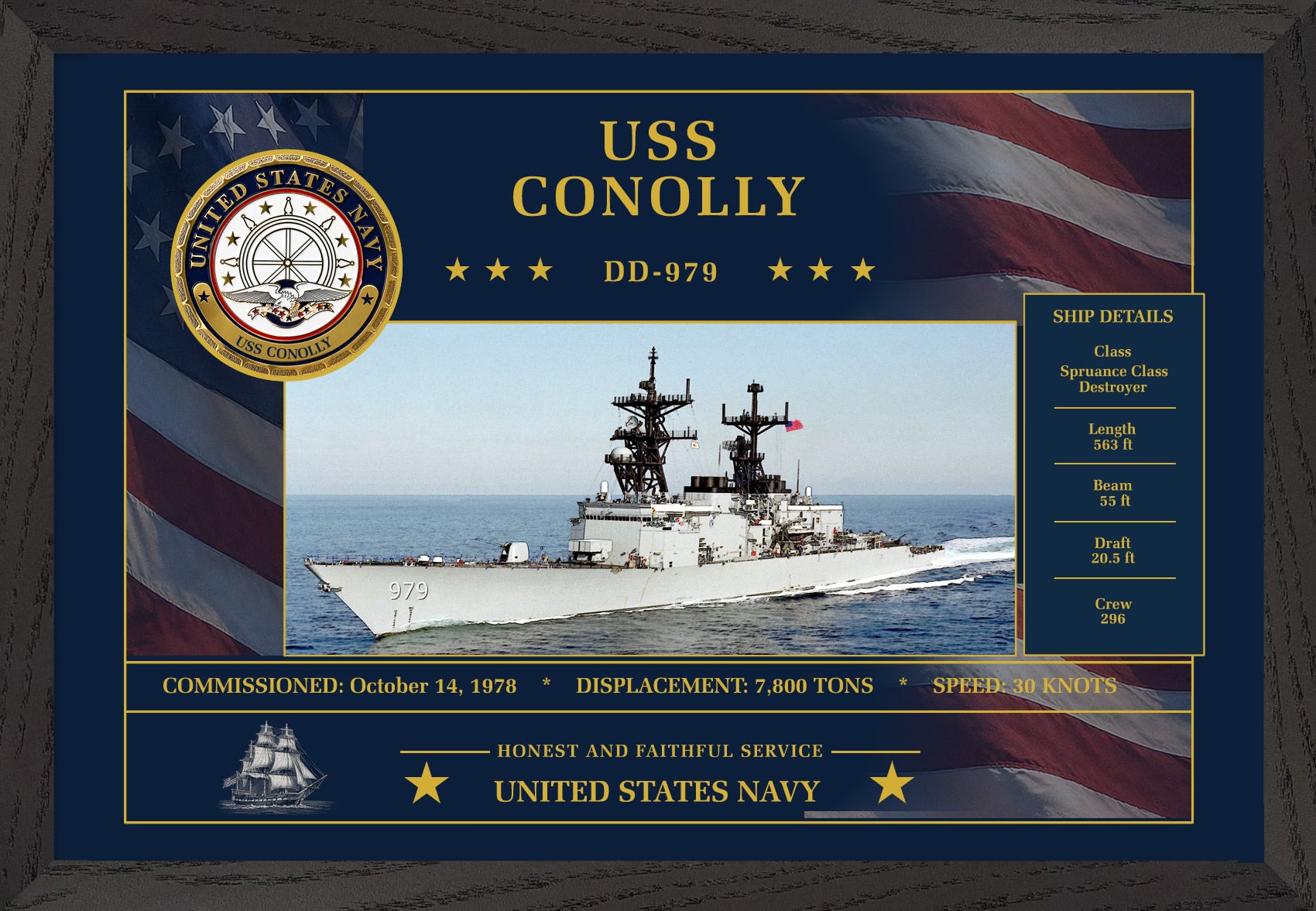 USS Conolly DD-979 Framed Patriotic Art