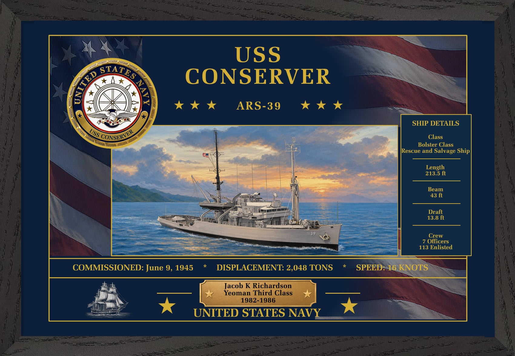 USS Conserver ARS-39 Framed Patriotic Art