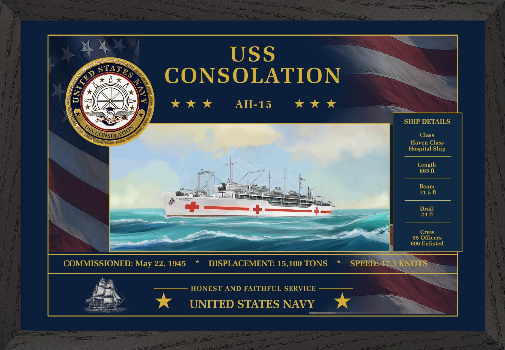 USS Consolation AH-15 Framed Patriotic Art
