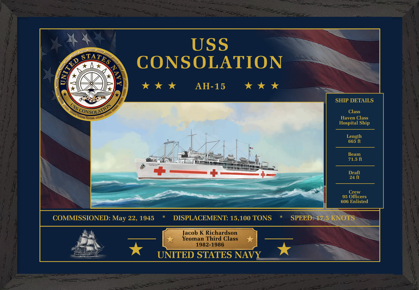 USS Consolation AH-15 Framed Patriotic Art