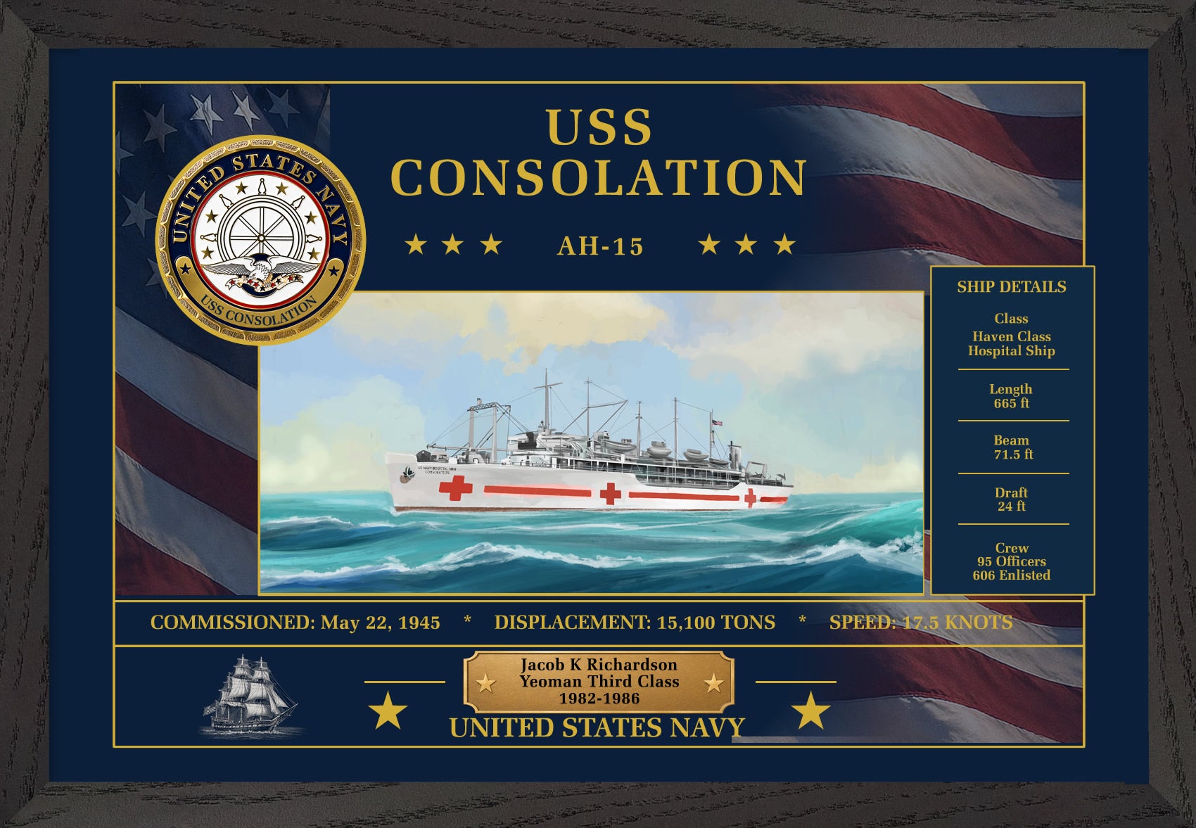 USS Consolation AH-15 Framed Patriotic Art