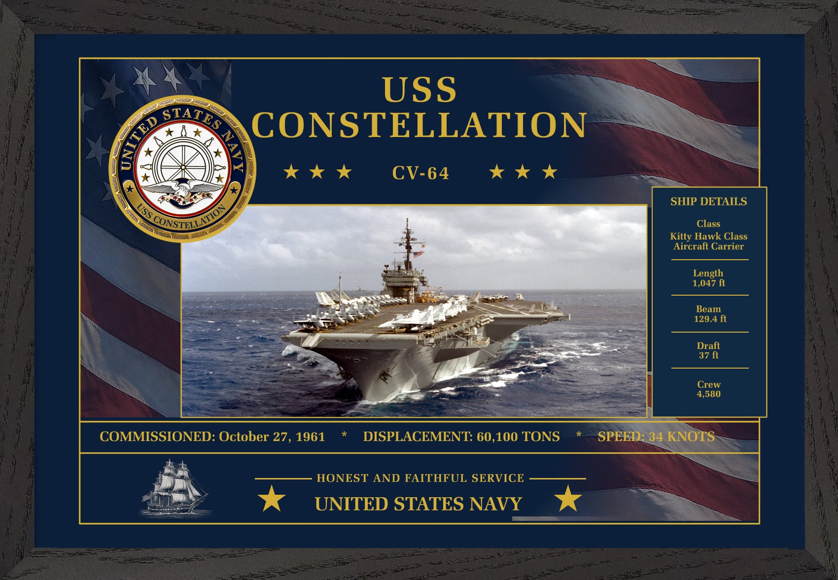 USS Constellation CV-64 Framed Patriotic Art